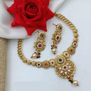 FS Collection Gold Plated Pota Stone & Meenakari Necklace Set