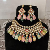FS Collection Gold Plated Kundan Choker Necklace Set