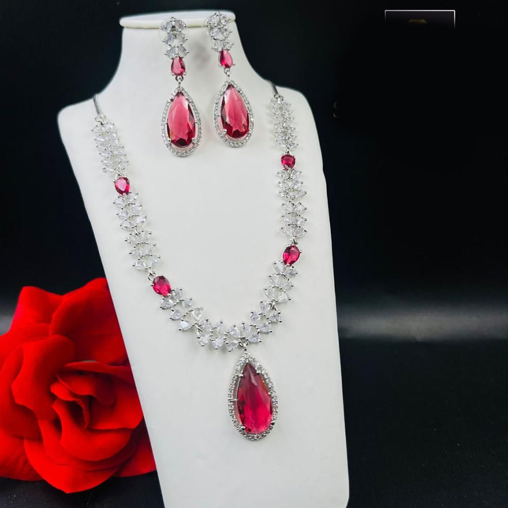 FS Collection Silver Plated AD Necklace Set