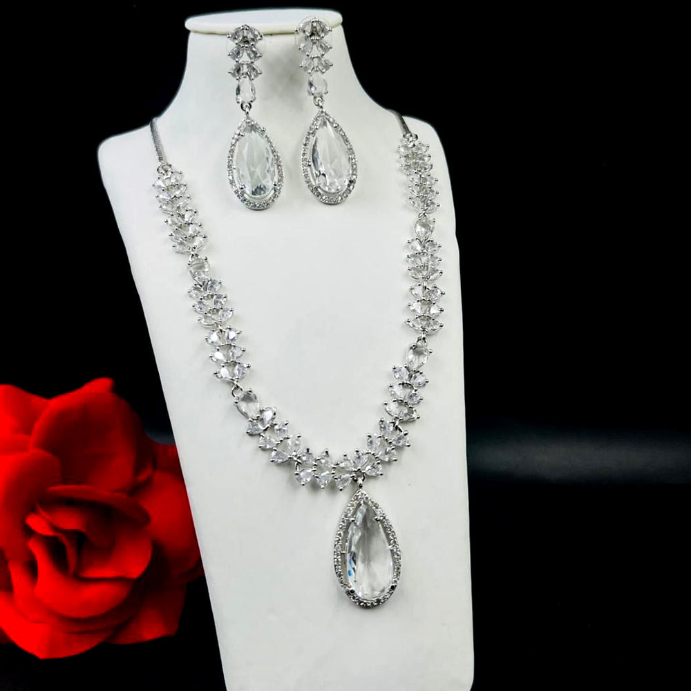 FS Collection Silver Plated AD Necklace Set