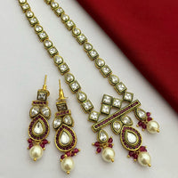 FS Collection Gold Plated Kundan Long Necklace Set