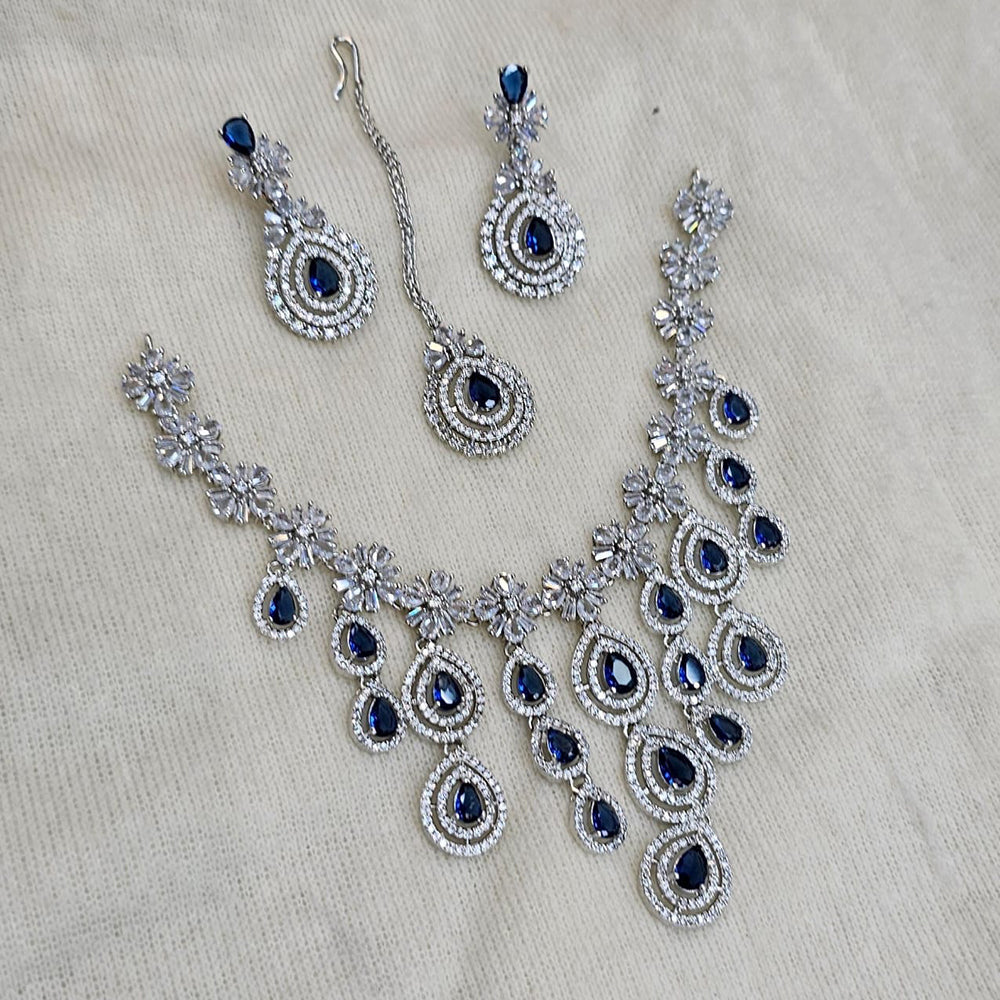FS Collection Silver Plated AD Necklace Set