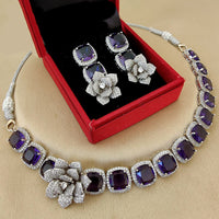 FS Collection Silver Plated AD Choker Necklace Set