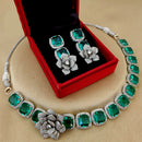 FS Collection Silver Plated AD Choker Necklace Set