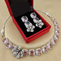 FS Collection Silver Plated AD Choker Necklace Set
