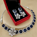 FS Collection Silver Plated AD Choker Necklace Set
