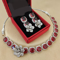 FS Collection Silver Plated AD Choker Necklace Set