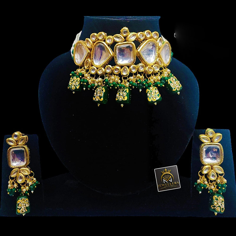 FS Collection Gold Plated Kundan Choker Necklace Set