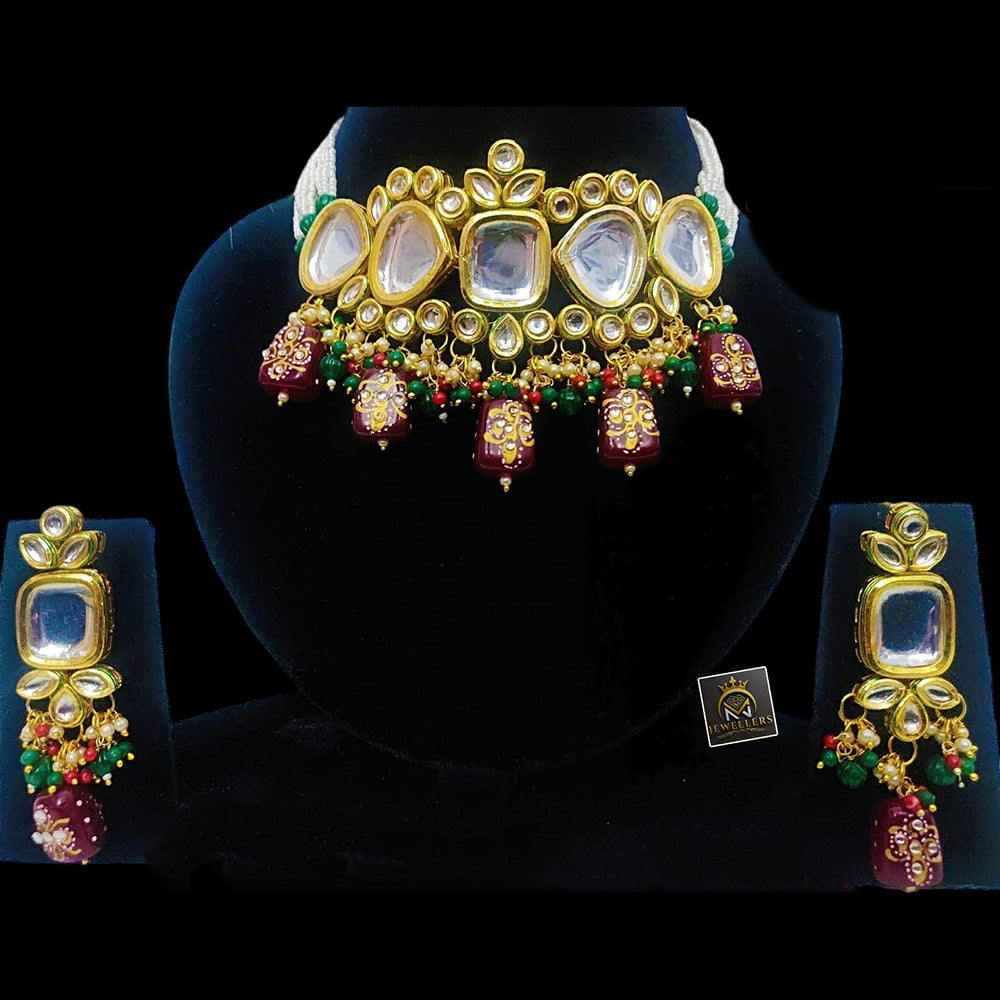 FS Collection Gold Plated Kundan Choker Necklace Set