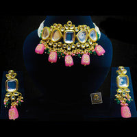 FS Collection Gold Plated Kundan Choker Necklace Set