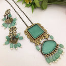 FS Collection Oxidised Plated Crystal Stone Long Necklace Set