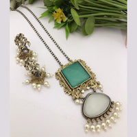FS Collection Oxidised Plated Crystal Stone Long Necklace Set