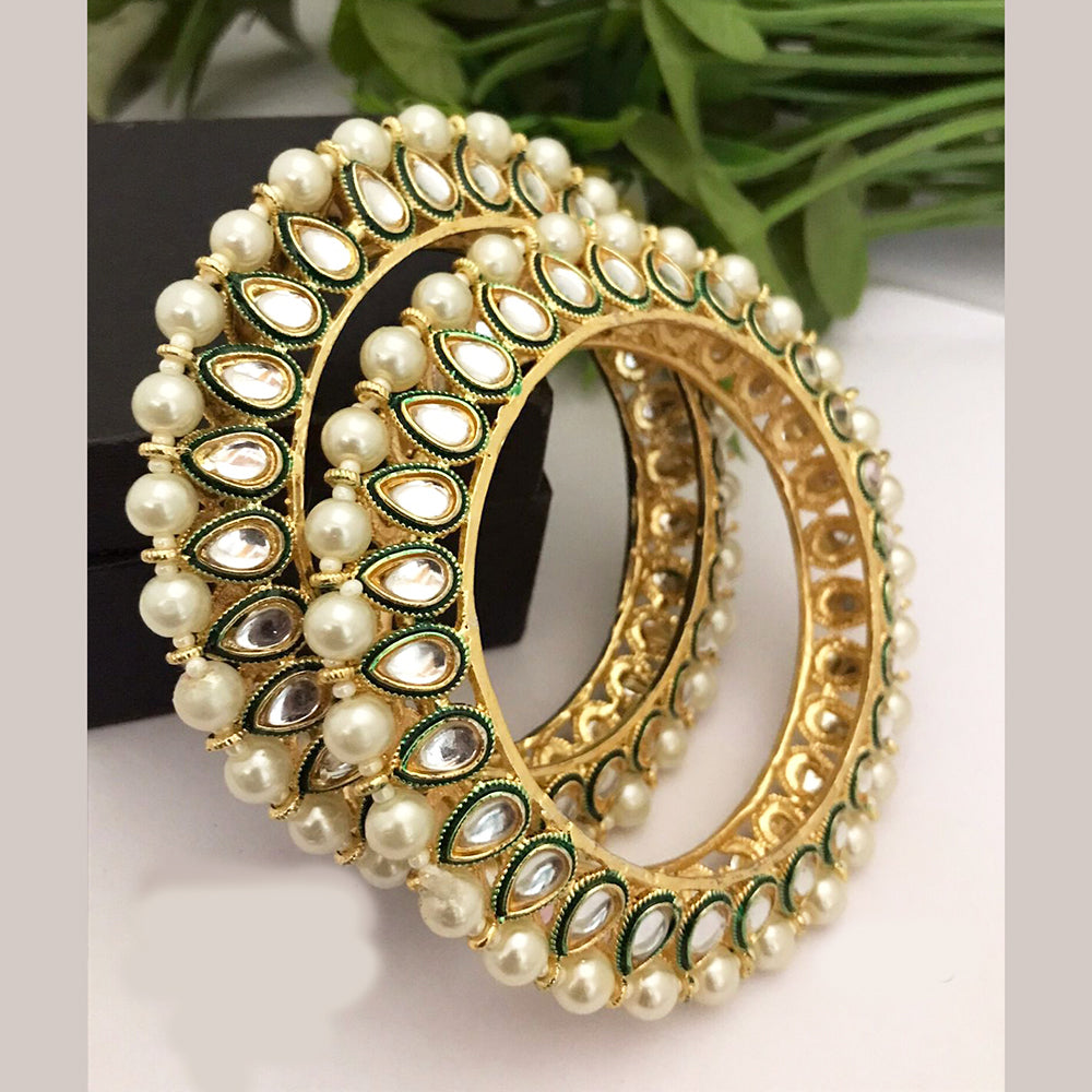 FS Collection Gold Plated Kundan Bangles Set