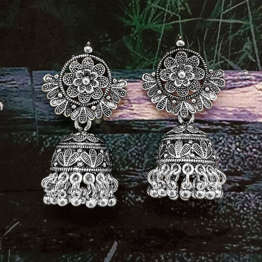 Darshan Jewels Oxidised Plated Jhumki Earrings