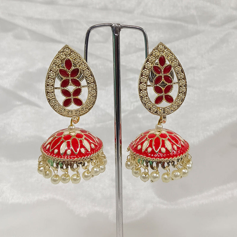 Matchit Austrian Stone & Meenakari Jhumkis Earrings - JW-11451023RD