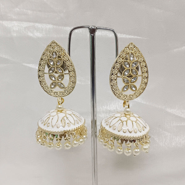 Matchit Austrian Stone & Meenakari Jhumkis Earrings - JW-11451023WH