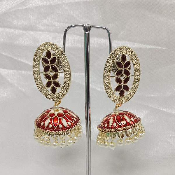 Matchit Kundan Stone & Meenakari Jhumkis Earrings - JW-11451024MR