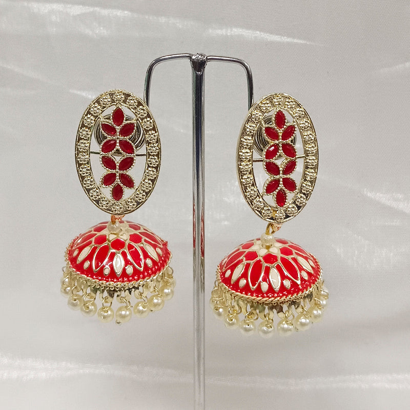 Matchit Kundan Stone & Meenakari Jhumkis Earrings - JW-11451024RD