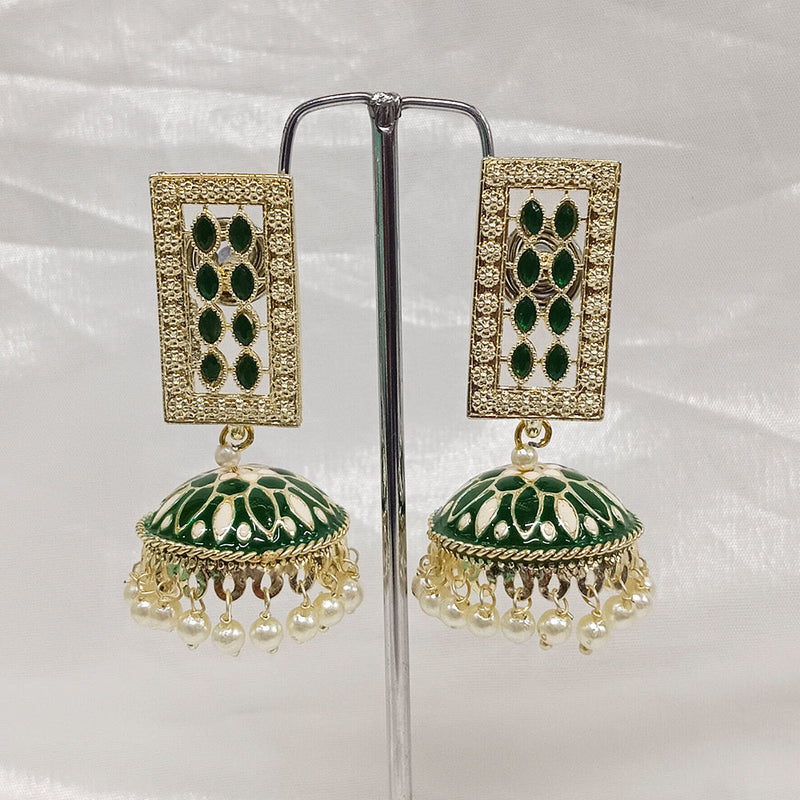 Matchit Kundan Stone & Meenakari Jhumkis Earrings - JW-11451025GR