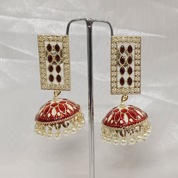 Matchit Kundan Stone & Meenakari Jhumkis Earrings - JW-11451025MR