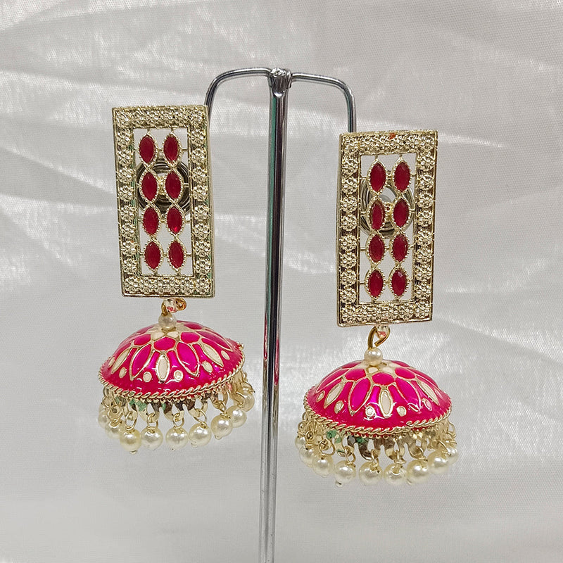 Matchit Kundan Stone & Meenakari Jhumkis Earrings - JW-11451025PK