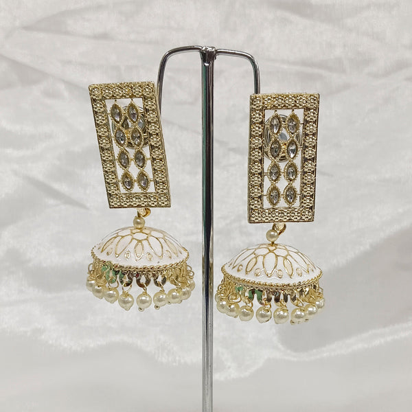 Matchit Kundan Stone & Meenakari Jhumkis Earrings - JW-11451025WH