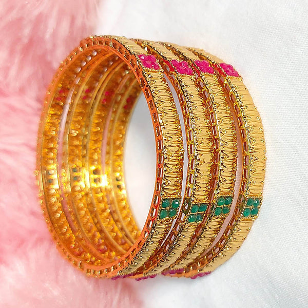 Gold Plated Pota Stone Bangles Set