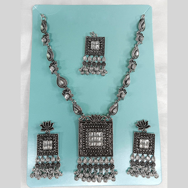 Matchit Oxidised Plated Kundan Stone Necklace Set - JW-11471086OX