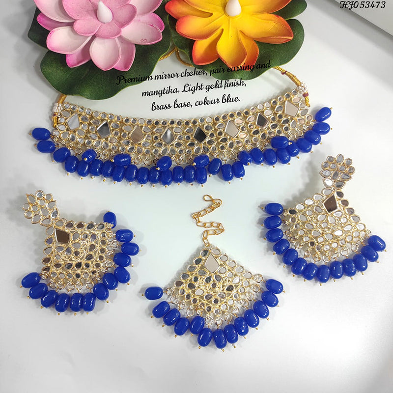 Raj Creations Gold Plated Mirror & Beads Choker Necklace Set