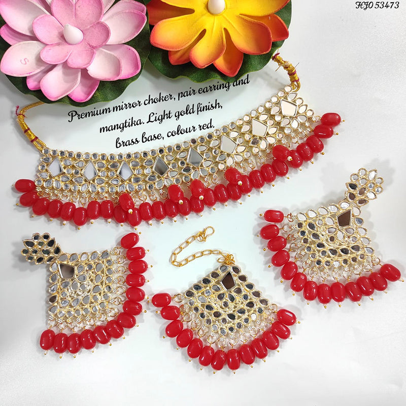 Raj Creations Gold Plated Mirror & Beads Choker Necklace Set