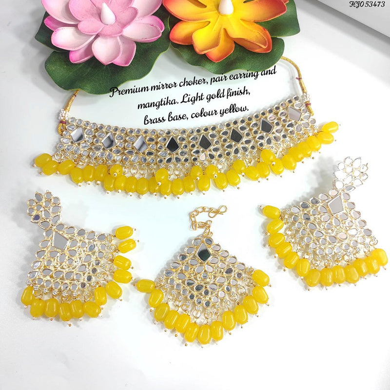 Raj Creations Gold Plated Mirror & Beads Choker Necklace Set