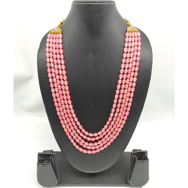 Rubans Silver Plated Necklace Set With Pink Beads And Studded AD