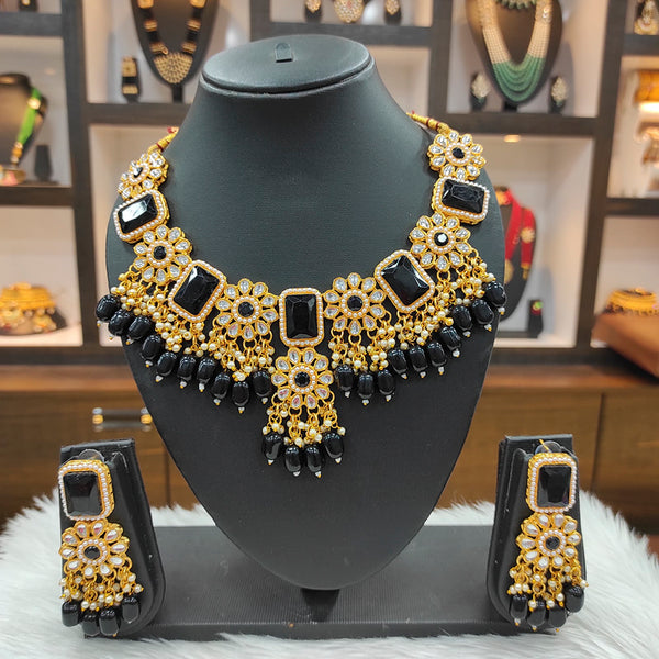 Raj Creations Gold Plated Kundan & Beads Choker Necklace Set