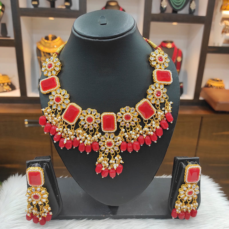 Raj Creations Gold Plated Kundan & Beads Choker Necklace Set