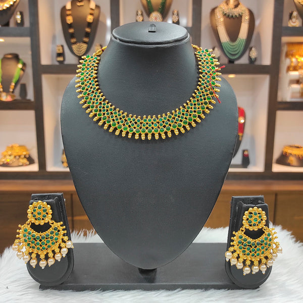 Raj Creations Gold Plated Pota Stone Choker Necklace Set