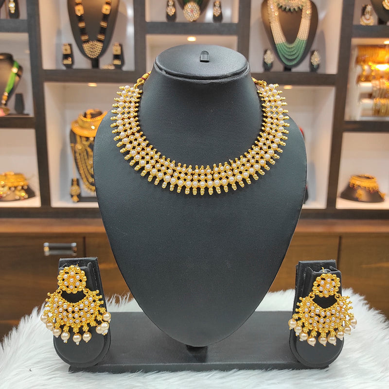 Raj Creations Gold Plated Pota Stone Choker Necklace Set