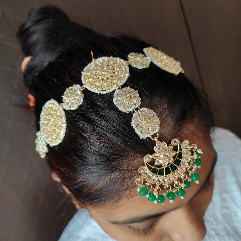 Raj Creations Gold Plated Kundan Designer Sheeshphool/ Head Band With Maangtikka