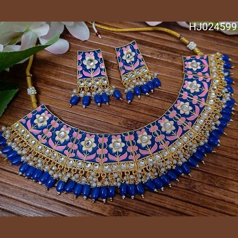 Raj Creations Gold Plated Meenakari & Kundan Choker Necklace Set