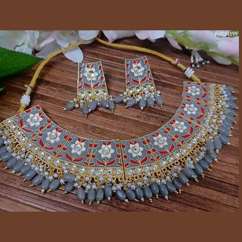 Raj Creations Gold Plated Meenakari & Kundan Choker Necklace Set