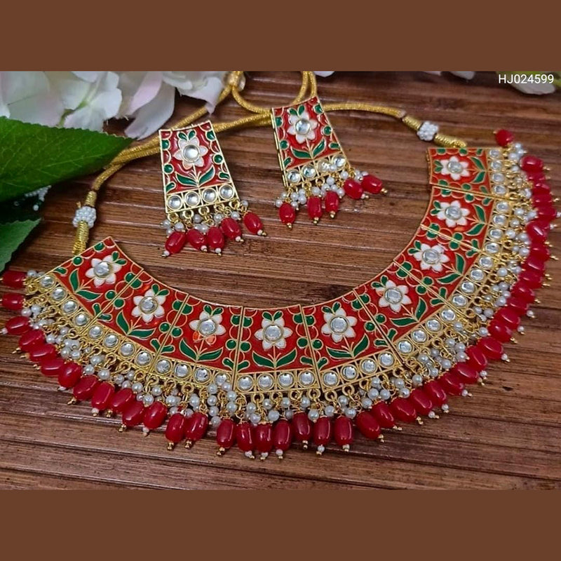 Raj Creations Gold Plated Meenakari & Kundan Choker Necklace Set