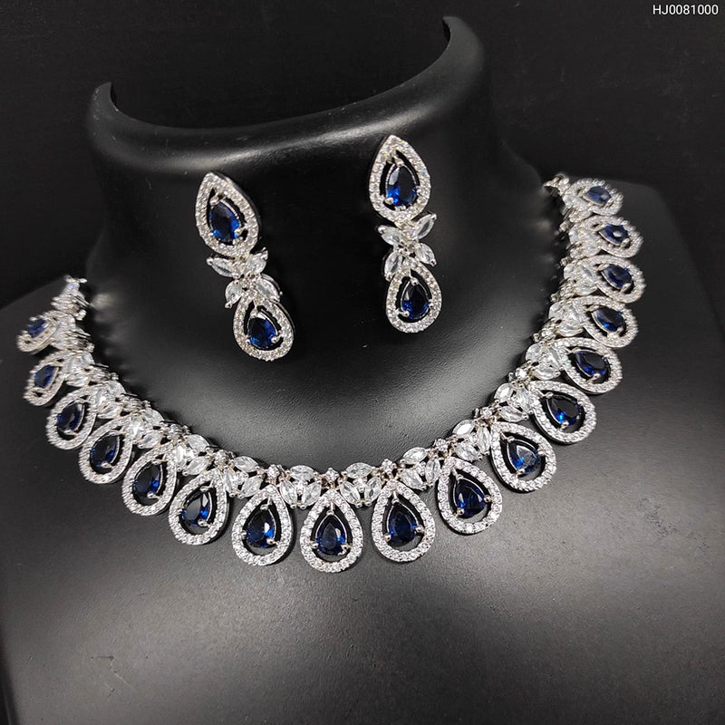 Raj Creation Silver Plated AD Stone Necklace Set