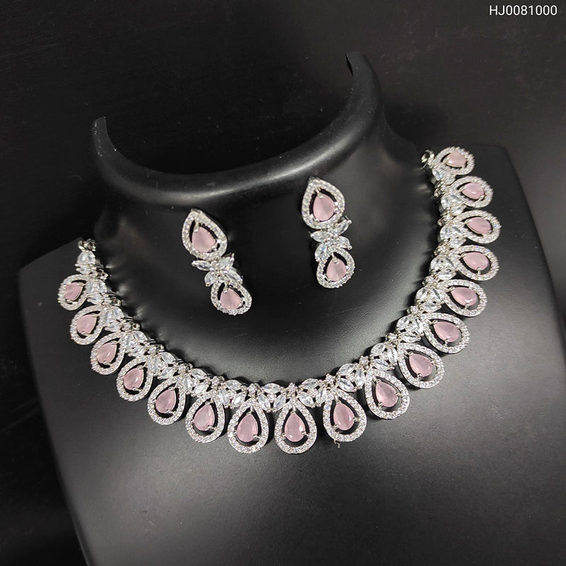 Raj Creation Silver Plated AD Stone Necklace Set