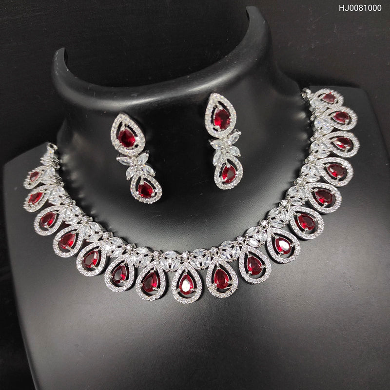 Raj Creation Silver Plated AD Stone Necklace Set