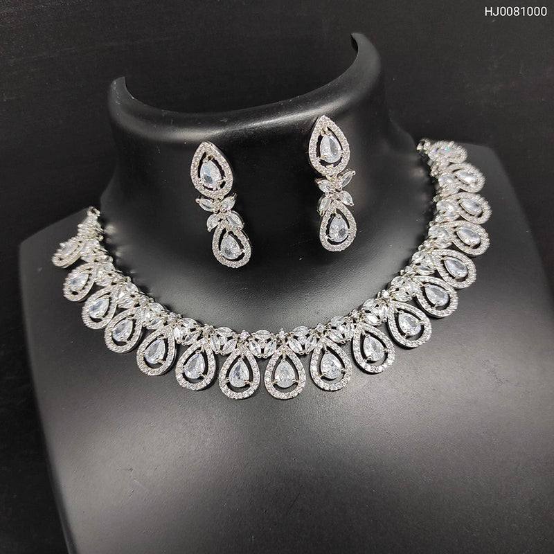 Raj Creation Silver Plated AD Stone Necklace Set