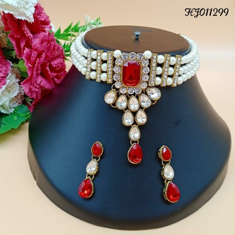 Raj Creations Gold Plated Crystal Stone Choker Necklace Set