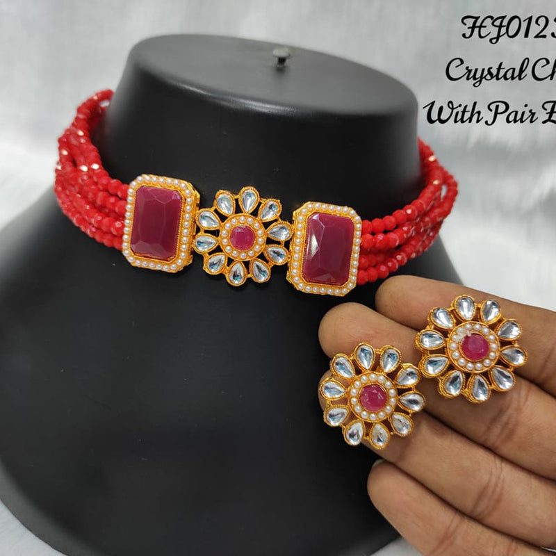 Raj Creations Gold Plated Crystal Stone Choker Necklace Set