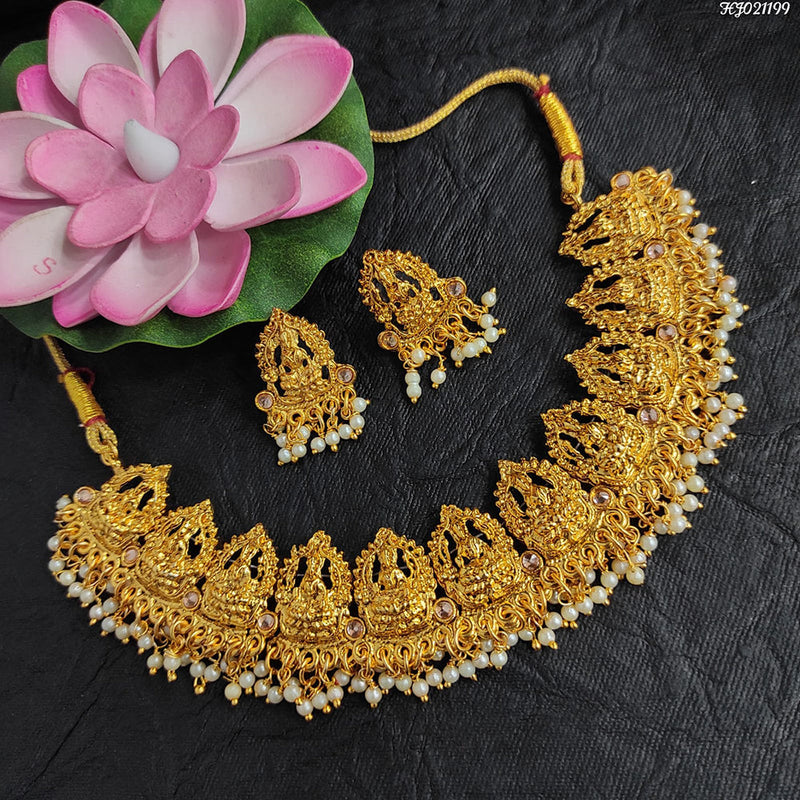 Raj Creations Gold Plated Pota Stone Temple Design Necklace Set