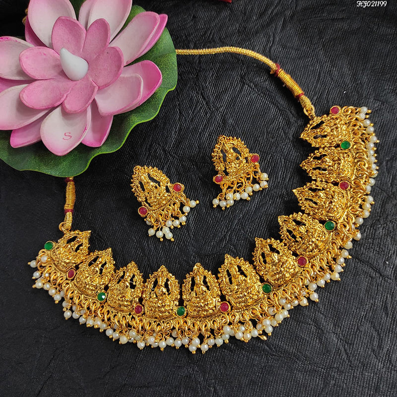 Raj Creations Gold Plated Pota Stone Temple Design Necklace Set