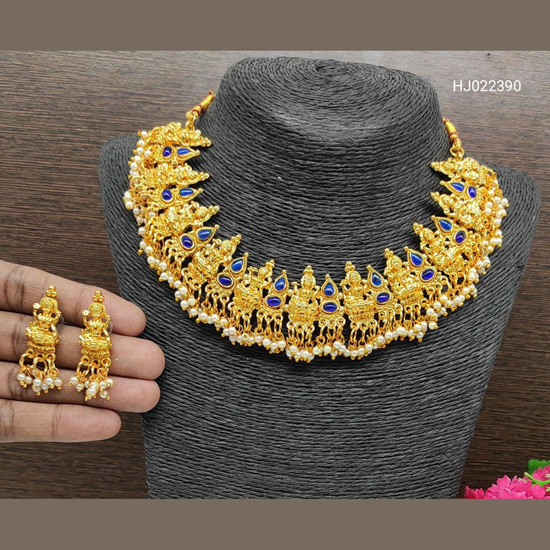 Raj Creations Gold Plated Kundan Stone Temple Design Necklace Set