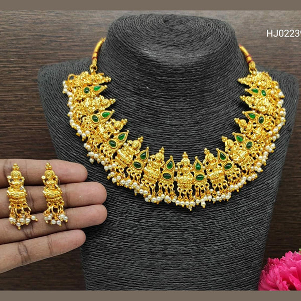 Raj Creations Gold Plated Kundan Stone Temple Design Necklace Set